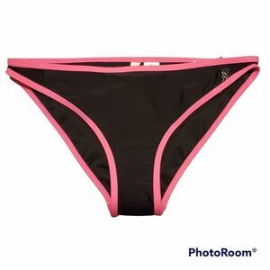 In Mocean Ladies Size Large Black Hot Pink Bikini Mesh Sides Swim Bottoms